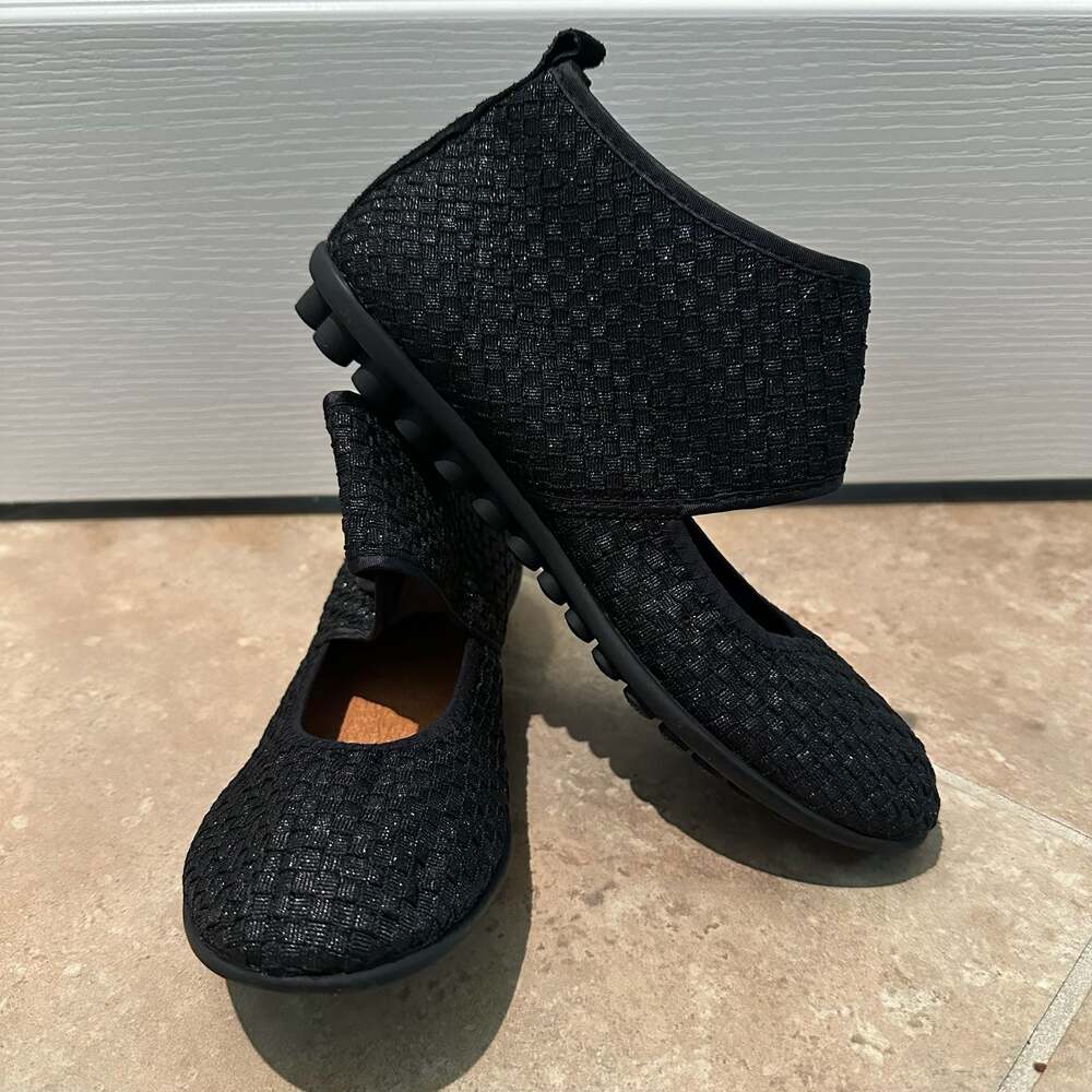 Bernie Mev Vergara Black Metallic Woven Flats Size 40